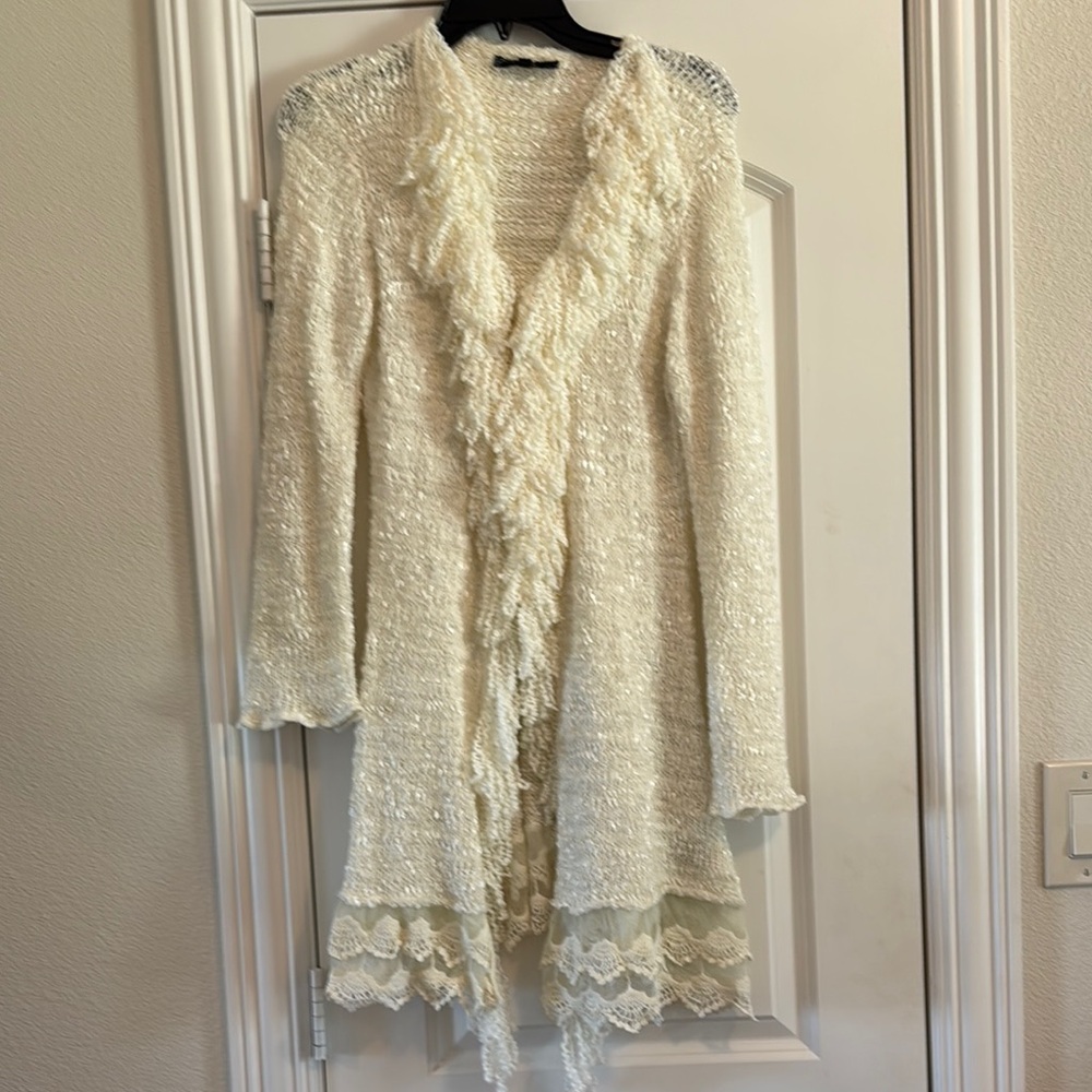 SALONI Ivory Lace-Trimmed Cardigan